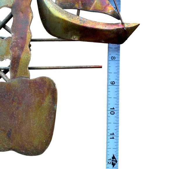 Vintage Mid Century Copper Metal Brutalist Style Wall Hanging Sailboats Bridge - Picture 8 of 16